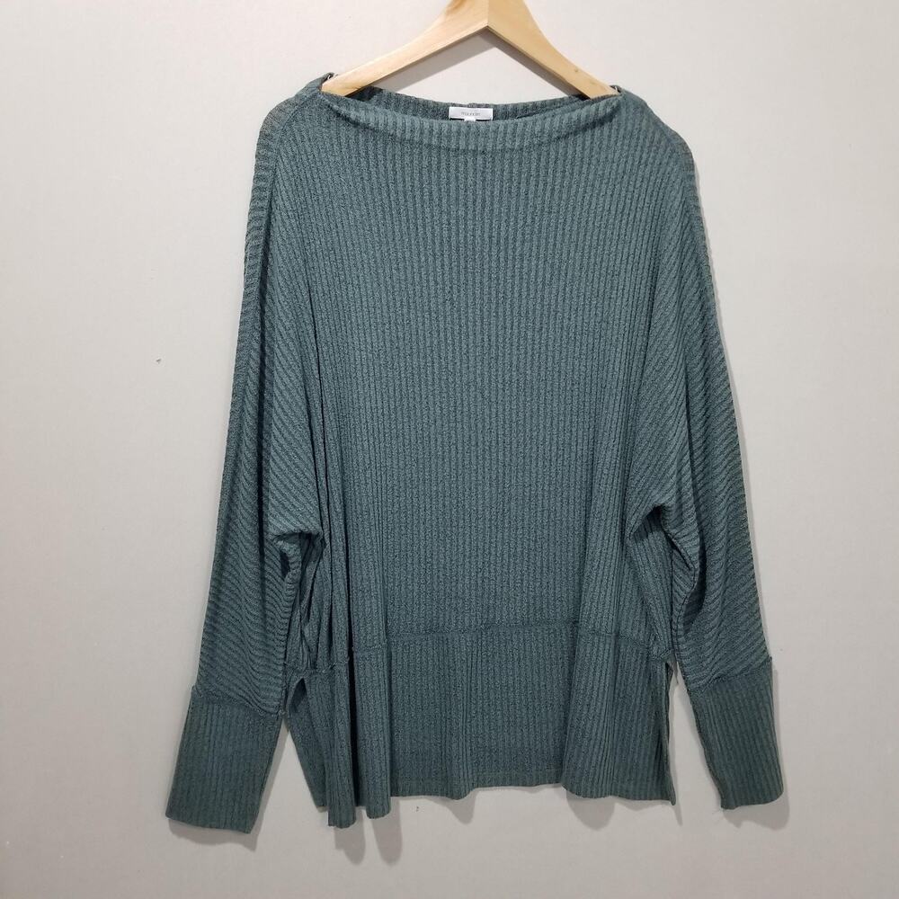 Maurices Sweater Womens XXL Green Ribbed Knit Dolman Sleeve Oversized Tunic